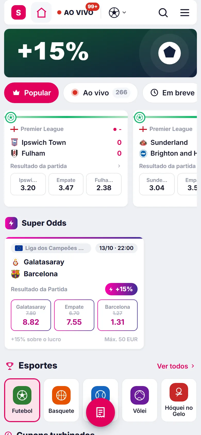 Site do jogador SporbetSoft no celular: página inicial com jogos e odds